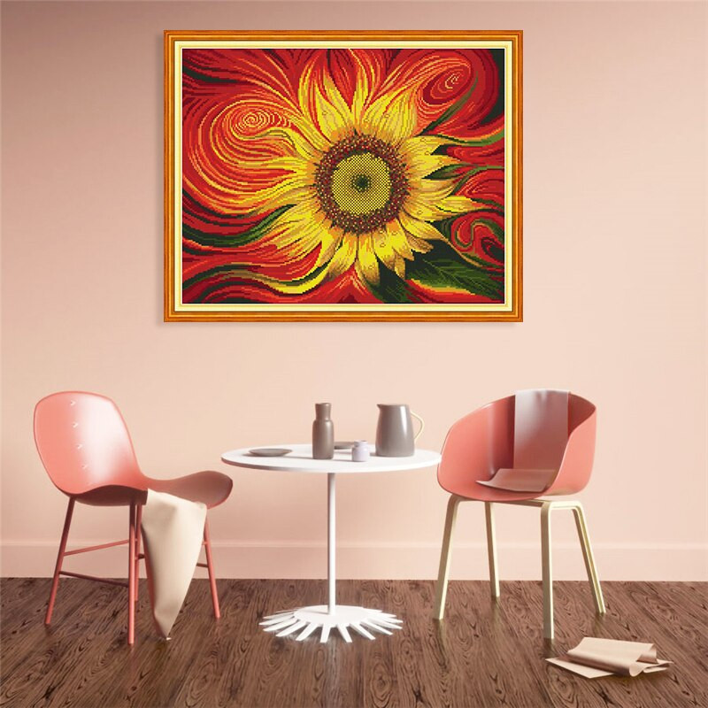 Joy Sunday Κιτ Κινέζικης Σταυροβελονιάς Λουλούδια Μοτίβα ηλίανθου 11CT τυπωμένα σε καμβά 14 καρατίων Aida Πανί DIY Χειροτεχνίες για κεντήματα