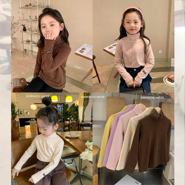 Ühevärviline kõrge polo kraega pluus tüdrukutele