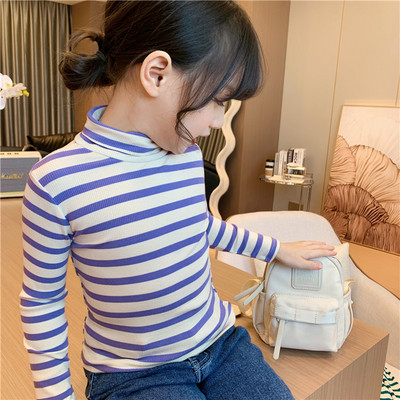 Παιδική ριγέ μπλούζα με ψηλό γιακά πόλο για κορίτσια