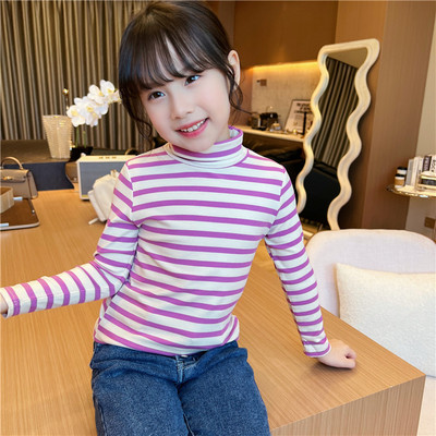 Παιδική ριγέ μπλούζα με ψηλό γιακά πόλο για κορίτσια