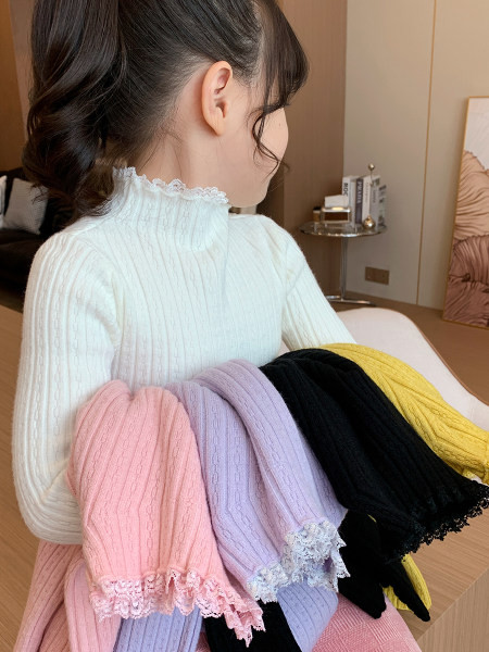 Καθαρή παιδική μπλούζα για κορίτσια - με ψηλό γιακά