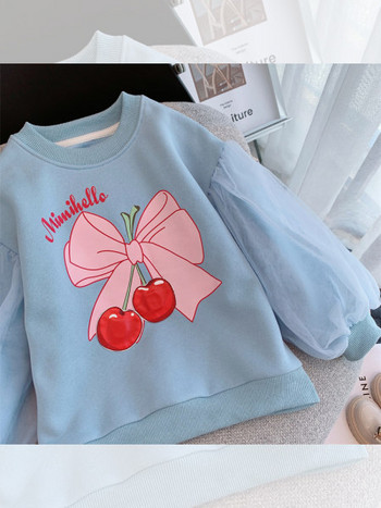 Παιδική casual μπλούζα με στάμπα με κορδέλα για κορίτσια