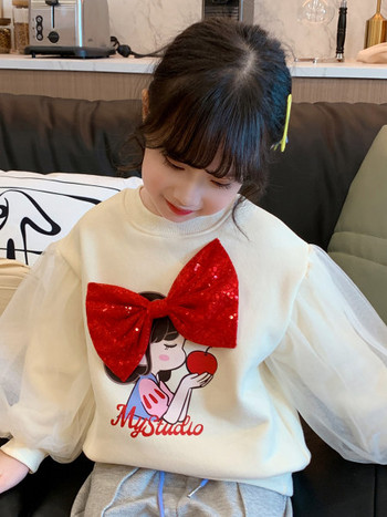 Μόδα μπλούζα για κορίτσια με 3D απλικέ και φουσκωτά μανίκια