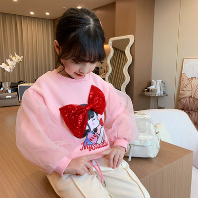 Μόδα μπλούζα για κορίτσια με 3D απλικέ και φουσκωτά μανίκια