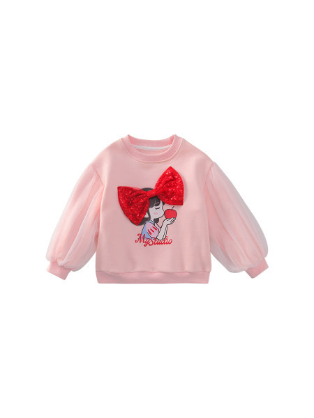 Μόδα μπλούζα για κορίτσια με 3D απλικέ και φουσκωτά μανίκια