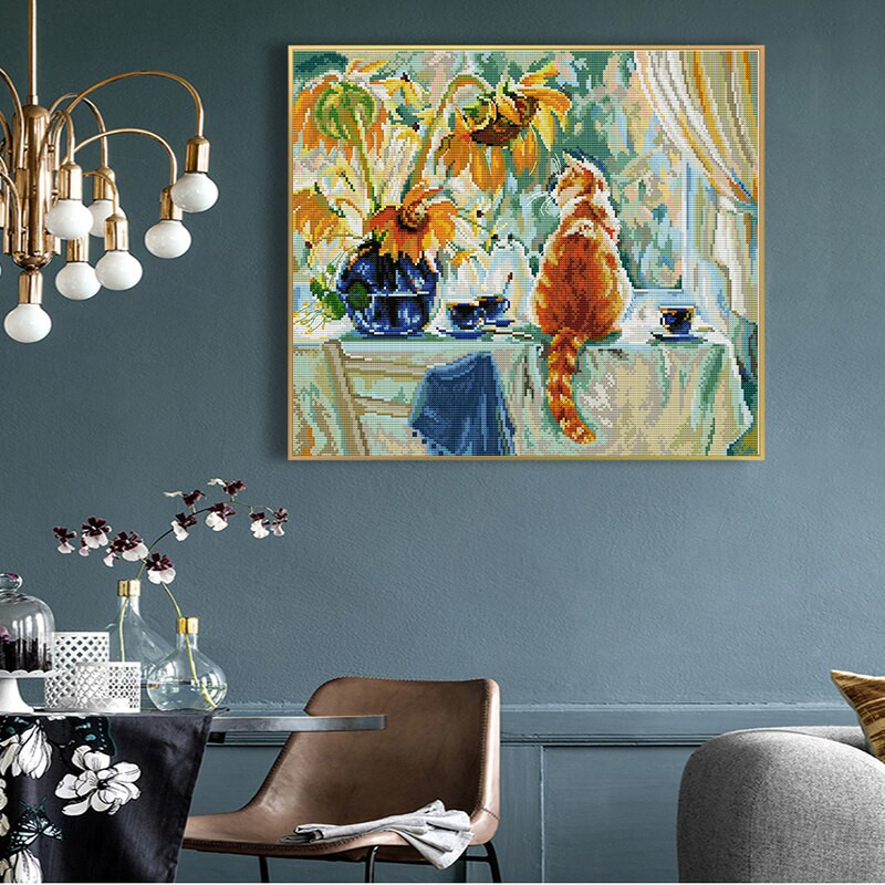 joy Sunday σταυροβελονιά Μοτίβα γάτας και σκύλου Εκτυπωμένα κιτ σταυροβελονιάς Counted 11CT 14CT Stamped Threads Needlework Decor σετ