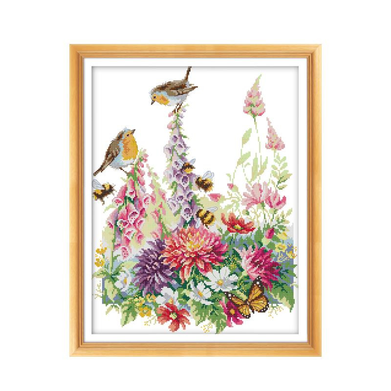 Loendava prindiga ristpistes komplektid isetegemise mustriga linnu- ja lillede seeria 14CT 11CT käsitsi tikand nõelõmbluskomplekt Home Deco