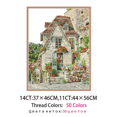 Flower Cottage Counted Cross Stitch Kit Unprinted Canvas Embroidery Complete Set 11 14CT Diy Needlework Package Διακόσμηση σπιτιού