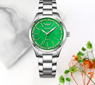 Ceas modern de dama din otel inoxidabil cu pietre decorative