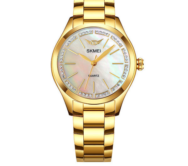 Ceas modern de dama din otel inoxidabil cu pietre decorative