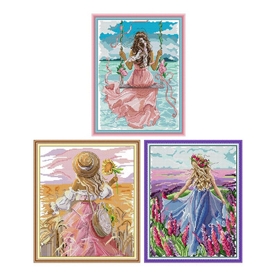 Flower Girl Series Cross Stitch Kit Patterns 11CT 14CT Printing Counted Fabric DIY νήματα Κεντήματα κεντήματα Διακόσμηση σπιτιού