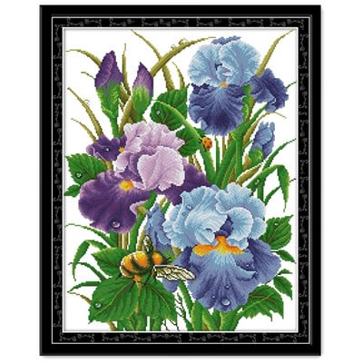 The Iris Flowers Cross Stitch Set Needlework Ebroidery 11CT 14CT Aida Fabric Count Unprinted Canvas DMC Crafts Accessory Tools