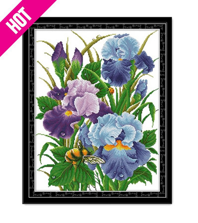 The Iris Flowers Cross Stitch Set Needlework Ebroidery 11CT 14CT Aida Fabric Count Unprinted Canvas DMC Crafts Accessory Tools