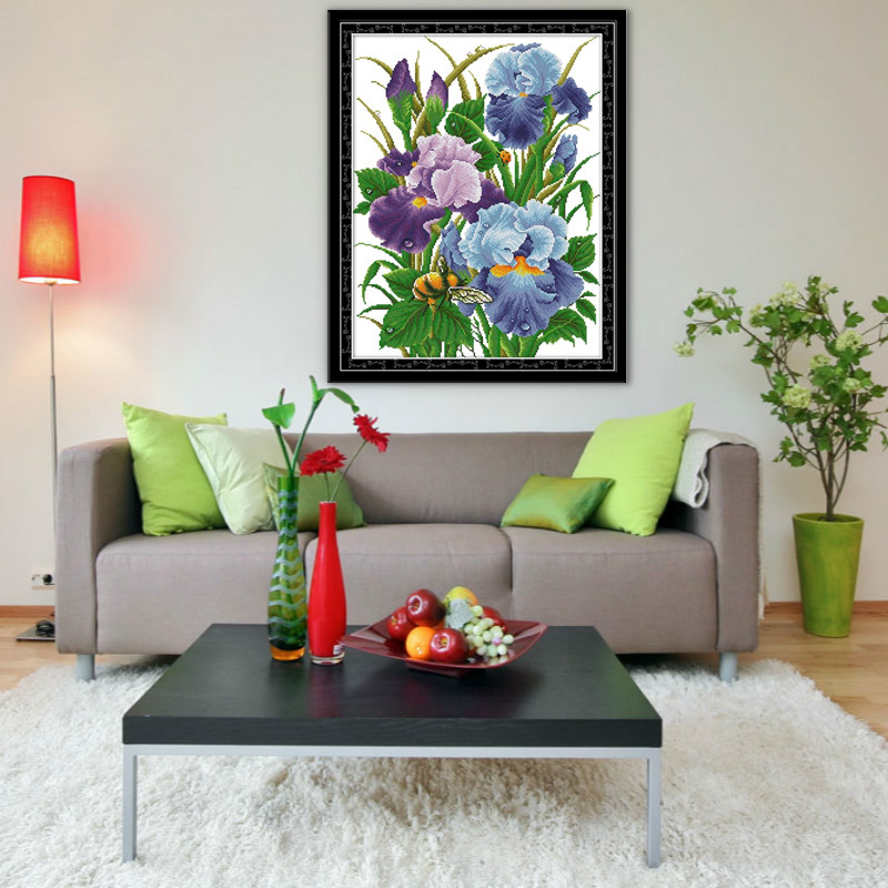 The Iris Flowers Cross Stitch Set Needlework Ebroidery 11CT 14CT Aida Fabric Count Unprinted Canvas DMC Crafts Accessory Tools