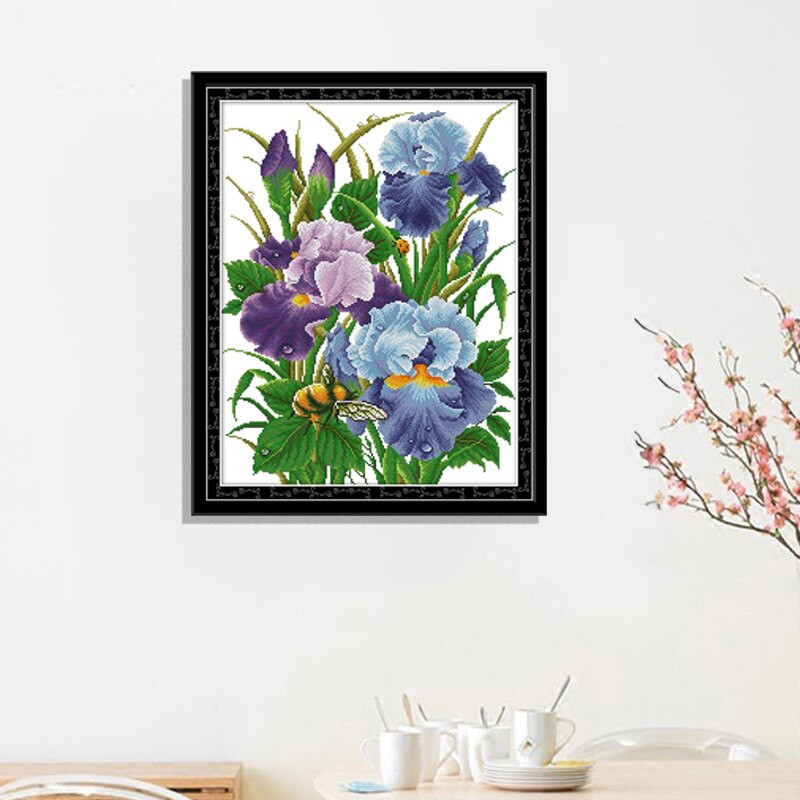The Iris Flowers Cross Stitch Set Needlework Ebroidery 11CT 14CT Aida Fabric Count Unprinted Canvas DMC Crafts Accessory Tools