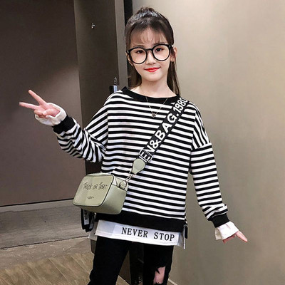 Tüdrukute vabaaja pikkade varrukatega triibuline pluus