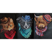 Amishop Gold Collection Kit cu punct de cruce numărat Cap de fiară Pisică Pisică Câine Vaca Animale Poartă pălărie Panna J 7173 7172 7202