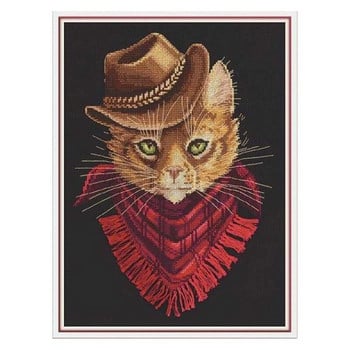 Amishop Gold Collection Counted Cross Stitch Kit Beast Head Cat Kitty Dog Cow Animals Wear Hat Panna J 7173 7172 7202