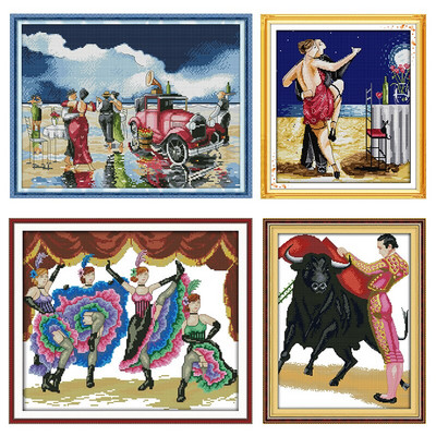 Joy Sunday Stamped Dancers Kit Cross-Stitch Printed 11CT 14CT Painting Counted Patterns Crafts Decor Κέντημα σετ κεντήματα