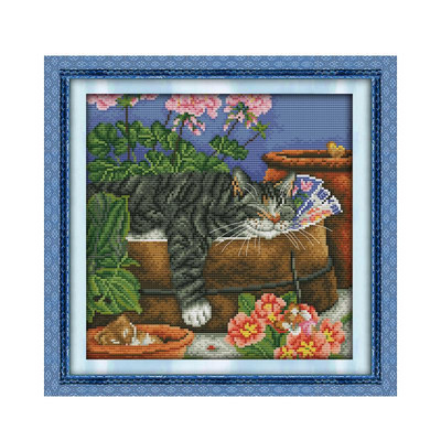 Joy Sunday Cat on The Windowsill Cross Stitch Kit Stamped Printed 11CT 14CT Counted Print Crafts Kit Κεντήματα κεντήματα