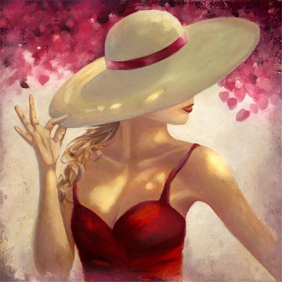 Lijepa dama u šeširu Unaprijed otisnuti 11CT križić Cijeli komplet za vez DMC konci Zanatsko šivanje Ručni rad Broji se