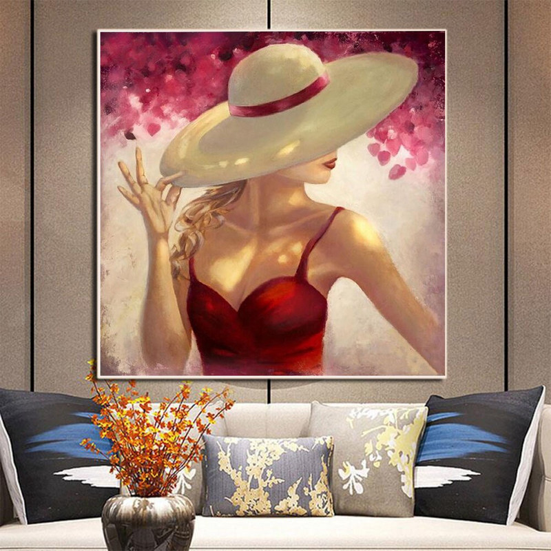 Pretty Lady In Hat Pre-printed 11CT Cross Stitch Full Kit Κεντήματα DMC Κλωστές Craft Ράψιμο Κεντήματα Χειροτεχνίας Μετρημένα