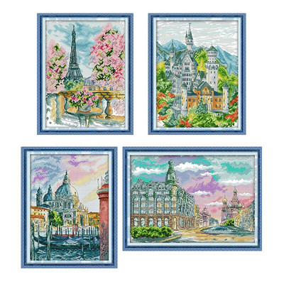 Joy Sunday Cross Stitch Kit Paris By Katerina Printing Stamped 14CT 11CT DIY Counted Fabric Χειροποίητα σετ κεντήματα κεντημάτων