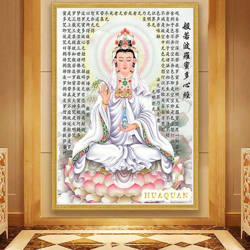 Avalokitesvara Prajnaparamita Hrdaya Sutra Kit cu punct de cruce Imprimare pânză Set de broderie DIY pictură decorativă