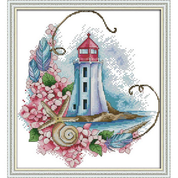Flowers Lighthouse Landscape Count Kit Cross Stitch Kit Комплект за бродиране Направи си сам шаблон за бродерия за ръкоделие 14ct 11ct DMC памучен конец
