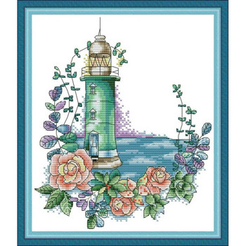 Flowers Lighthouse Landscape Count Kit Cross Stitch Kit Комплект за бродиране Направи си сам шаблон за бродерия за ръкоделие 14ct 11ct DMC памучен конец