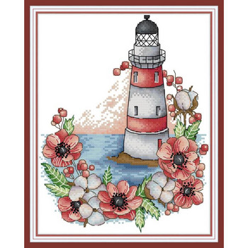 Flowers Lighthouse Landscape Count Κιτ κεντήματος Cross Stitch Kit Κέντημα DIY Μοτίβο κεντήματος κεντήματος 14 καρατίων 11 καρατίων DMC Βαμβακερή κλωστή