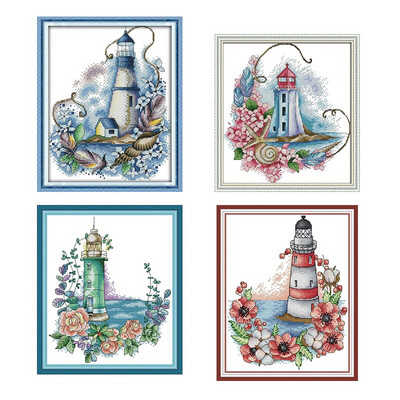 Flowers Lighthouse Landscape Count Κιτ κεντήματος Cross Stitch Kit Κέντημα DIY Μοτίβο κεντήματος κεντήματος 14 καρατίων 11 καρατίων DMC Βαμβακερή κλωστή