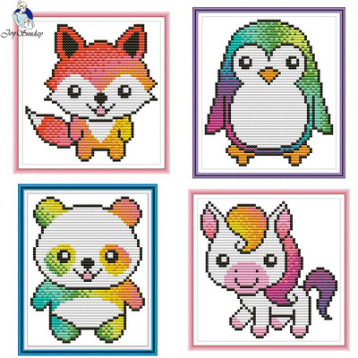 Joy Sunday Cartoon Animal Series Minin Printed Cross Stitch Kit 14CT 11CT Counted Canvas Fabric Set DIY Kids Embroidery Crafts