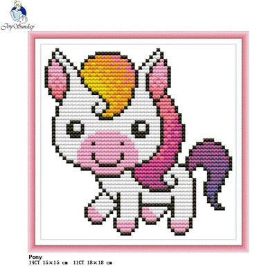 Joy Sunday Cartoon Animal Series Minin Printed Cross Stitch Kit 14CT 11CT Counted Canvas Fabric Set DIY Kids Embroidery Crafts