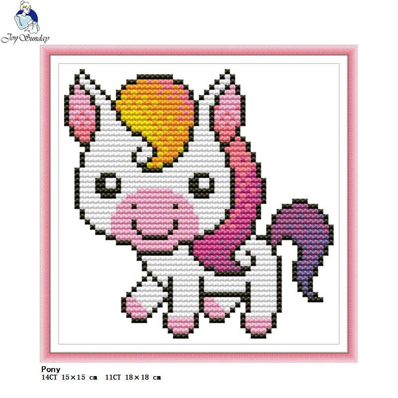 Joy Sunday Cartoon Animal Series Minin Printed Cross Stitch Kit 14CT 11CT Counted Canvas Fabric Set DIY Kids Embroidery Crafts