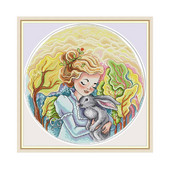 Σετ κεντήματος με μοτίβα για κορίτσι και κουνέλι 14 καρατίων DIY Χειροποίητα μετρημένα σετ σταυροβελονιάς 11 καρατίων Σταμπωτό κιτ κεντήματος