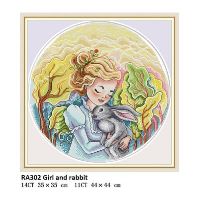 Σετ κεντήματος με μοτίβα για κορίτσι και κουνέλι 14 καρατίων DIY Χειροποίητα μετρημένα σετ σταυροβελονιάς 11 καρατίων Σταμπωτό κιτ κεντήματος