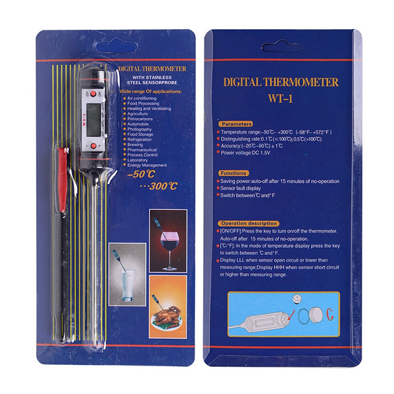 Επαγγελματικό Ψηφιακό Θερμόμετρο Κουζίνας Μπάρμπεκιου Νερού Λάδι Μαγειρικής Θερμόμετρα Τροφίμων Κρέατος 304 Εργαλεία ανιχνευτή από ανοξείδωτο χάλυβα