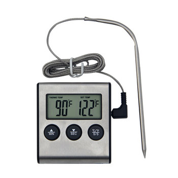 Нов цифров термометър за готварска фурна за барбекю Сонда от неръждаема стомана Месо Кухня Измерване на температурата на храната за Грил Функция таймер