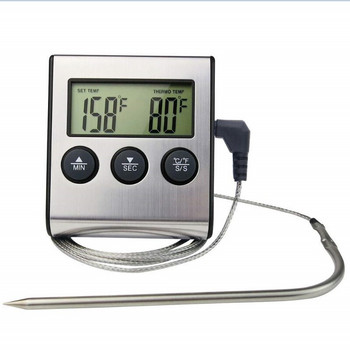 Нов цифров термометър за готварска фурна за барбекю Сонда от неръждаема стомана Месо Кухня Измерване на температурата на храната за Грил Функция таймер