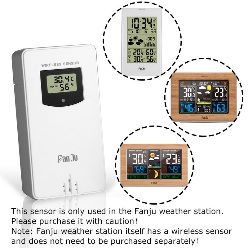 Fanju Θερμοκρασία Υγρασίας Ασύρματος Αισθητήρα Υγρόμετρο Ηλεκτρονικό Ψηφιακό Θερμόμετρο Εσωτερικά/Εξωτερικά Χρησιμοποιείται με Μετεωρολογικούς Σταθμούς