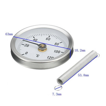 Νέος 63mm 0-120 Clip-on Pipe Dial Thermometer Metal Temperature Mauge with Spring Industrial thermometer Garden