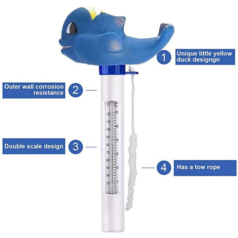 Basseini termomeeter Ujuva poi basseini termomeeter koos suure EZ Read Cartoon stiilis temperatuuri katseklaasiga basseini jaoks
