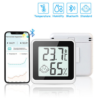Интелигентен Bluetooth вътрешен измервател на влажност Голям LCD дисплей Температурен сензор с контрол на приложението Метеорологична станция за дома