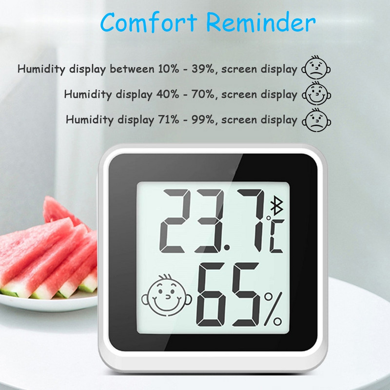 Έξυπνος μετρητής υγρασίας εσωτερικού χώρου Bluetooth Αισθητήρας θερμοκρασίας μεγάλης οθόνης LCD με έλεγχο εφαρμογής Μετεωρολογικός σταθμός για το σπίτι