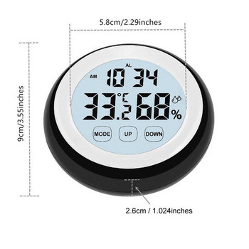 Οθόνη αφής LCD Ψηφιακό Ξυπνητήρι Θερμόμετρο σπιτιού Υγρόμετρο Θερμοκήπιου Αποθήκη Θερμοκρασία Όργανο Υγρασόμετρο