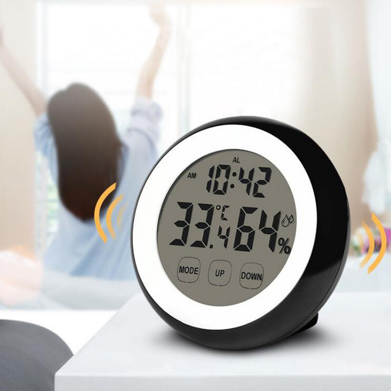 Οθόνη αφής LCD Ψηφιακό Ξυπνητήρι Θερμόμετρο σπιτιού Υγρόμετρο Θερμοκήπιου Αποθήκη Θερμοκρασία Όργανο Υγρασόμετρο