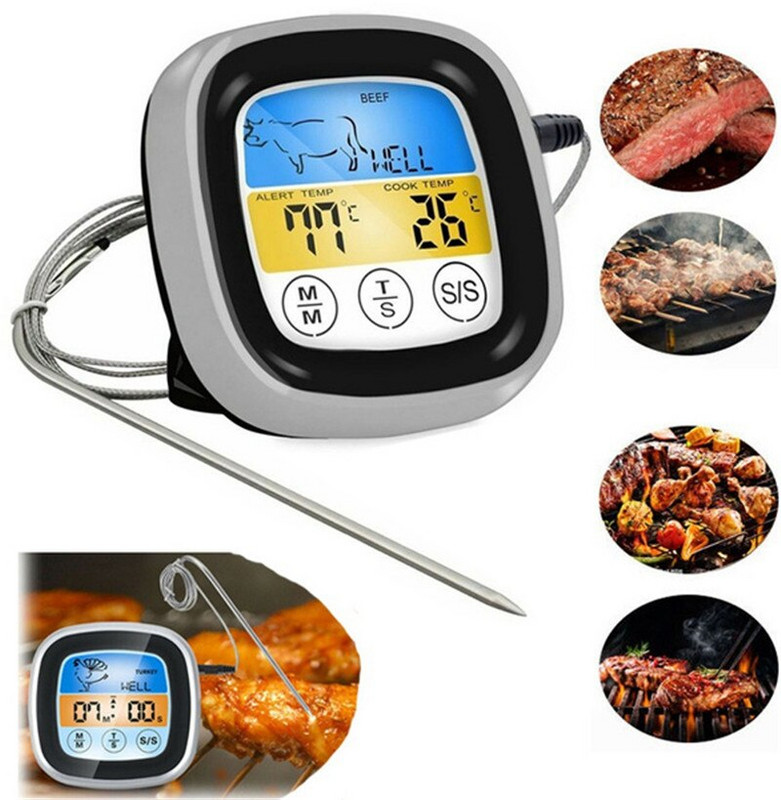 Instant Read Meat Thermometer Probe Wire Ψηφιακή οθόνη LCD Οθόνης φούρνου Ασφαλές θερμόμετρο τροφίμων για ευαίσθητα στο μαγείρεμα, έγχρωμα εργαλεία μπάρμπεκιου