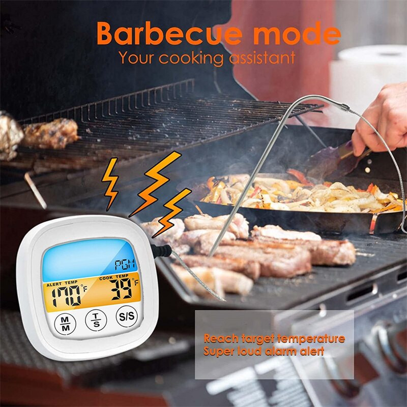 Instant Read Meat Thermometer Probe Wire Ψηφιακή οθόνη LCD Οθόνης φούρνου Ασφαλές θερμόμετρο τροφίμων για ευαίσθητα στο μαγείρεμα, έγχρωμα εργαλεία μπάρμπεκιου