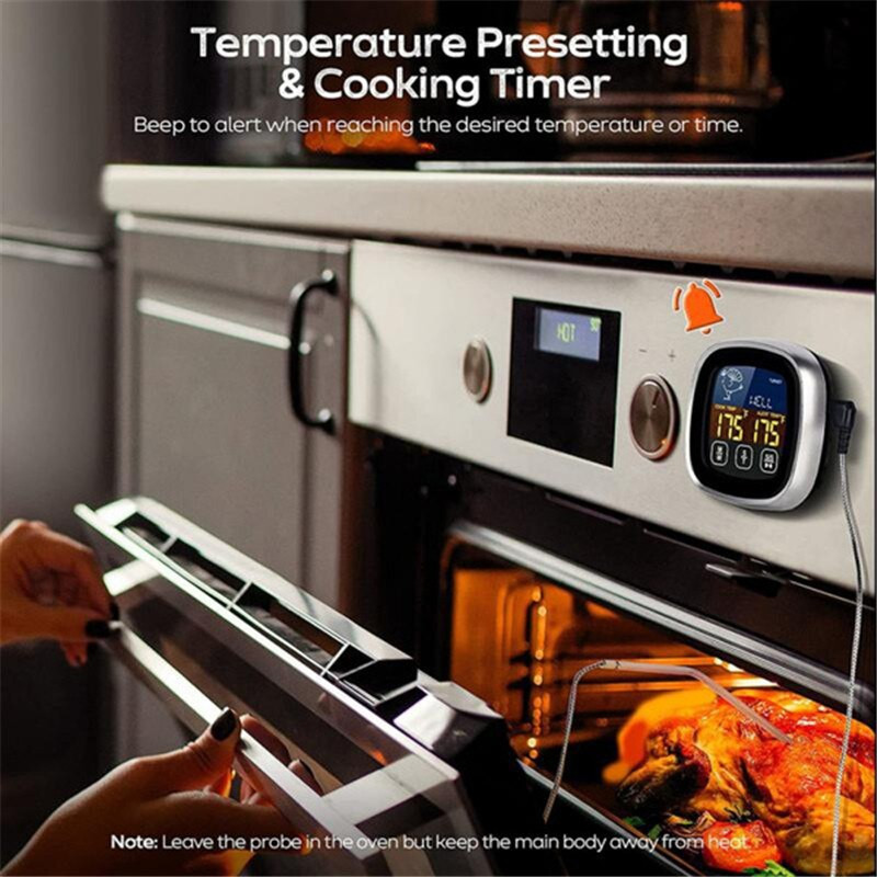 Instant Read Meat Thermometer Probe Wire Ψηφιακή οθόνη LCD Οθόνης φούρνου Ασφαλές θερμόμετρο τροφίμων για ευαίσθητα στο μαγείρεμα, έγχρωμα εργαλεία μπάρμπεκιου